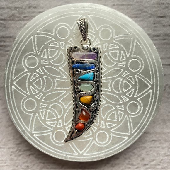 Silver Wand & 7 Chakra Stones Pendant - Picture 1 of 13